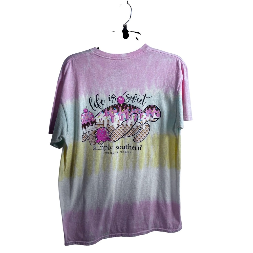 Simply Southern T-Shirt Large Pink Tie Dye Life Is Sweet Turtle Sundae Women